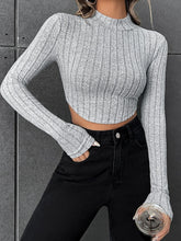 Mock Neck Ribbed Knit Crop Tee